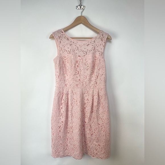 WHBM| Powder Pink Lace Overlay Sleeveless Dress Pleats Size 8 - Picture 3 of 15